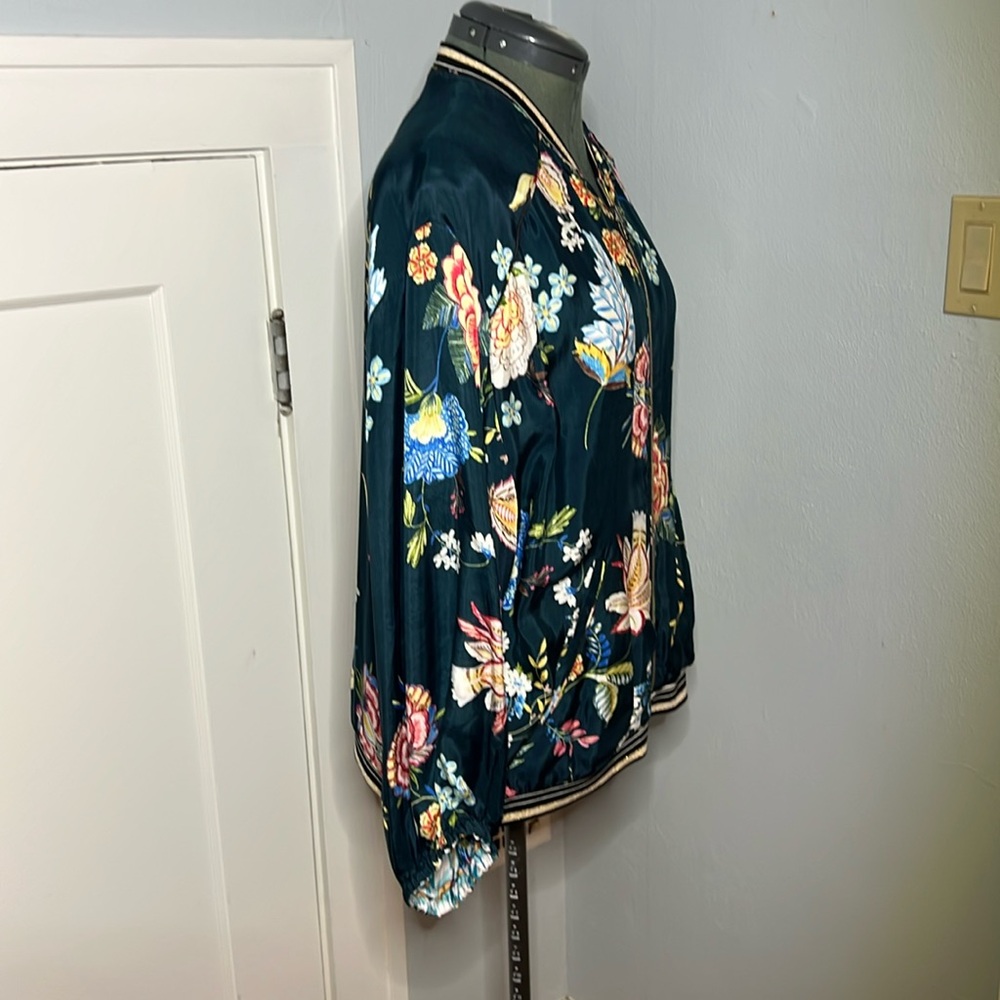 Johnny Was Reversible Slick Bomber Varsity Jacket Generous Sz Medium. Floral - Picture 6 of 16